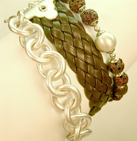 9) A finely braided napa leather strap combined with lava rocks and a massive necklace made of sterling silver.
